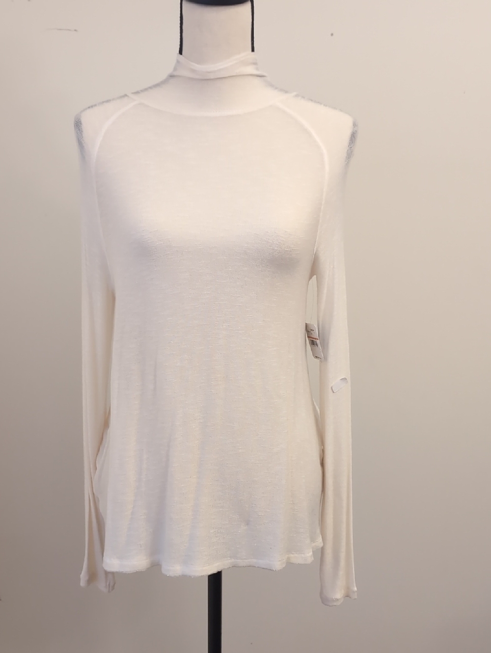 Free People Women's Cream Lightweight Long-Sleeve Mock Neck Top